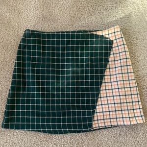 Green and Pink Grid Mini Skirt